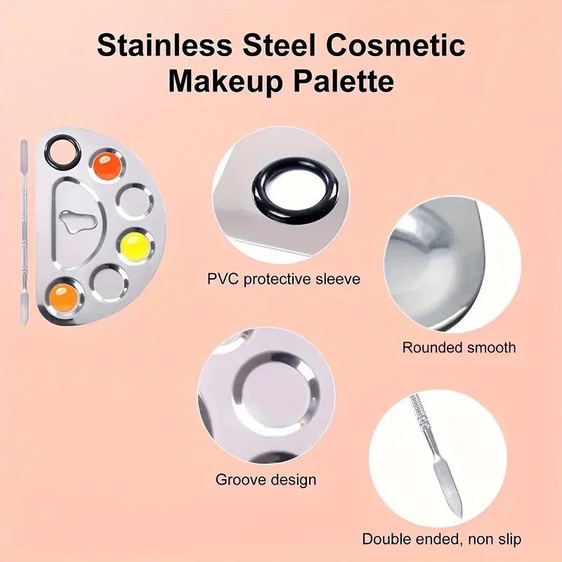 Makeup Mixing Palette Upgrad Stainless Steel Metal Mixing Tray with Spatula Artist Tool for Mixing Foundation Nail-Art