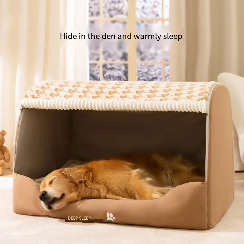 Dog Den Large-Sized Dogs' Winter and Autumn Warmth Preservation Quilted Cat Den Drawer House Pet Bed Golden Retriever Washable