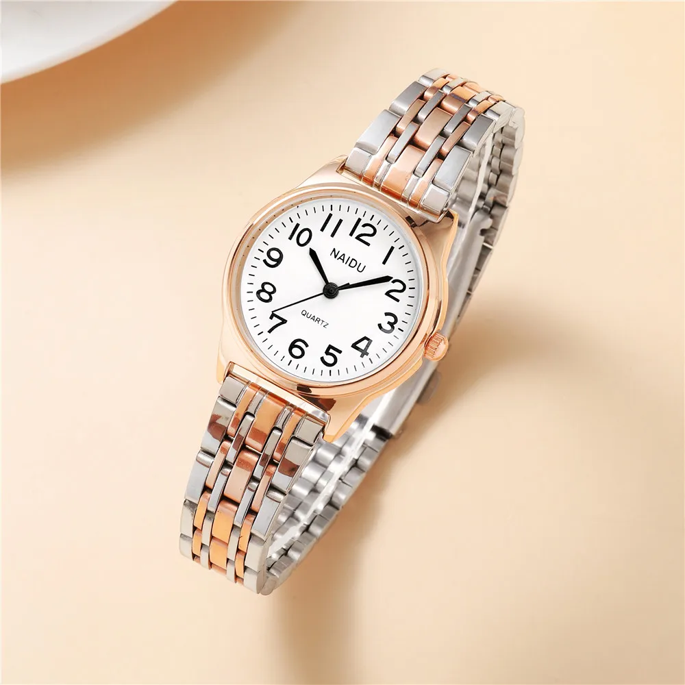 luxury small round dial women quartz steel wrist watch