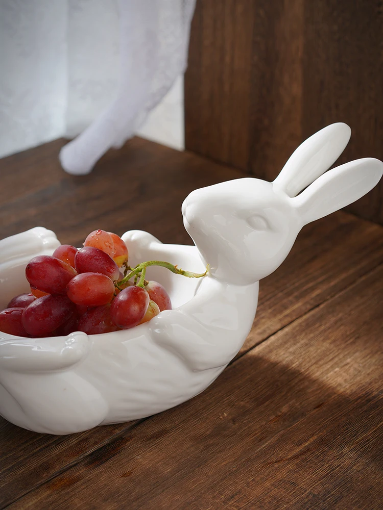 Cute Rabbit Cute Stereoscopic Rabbit Ceramic Bowl Fruit Snack Bowl Table Decoration Bowl Creative Candy Nut Bowl