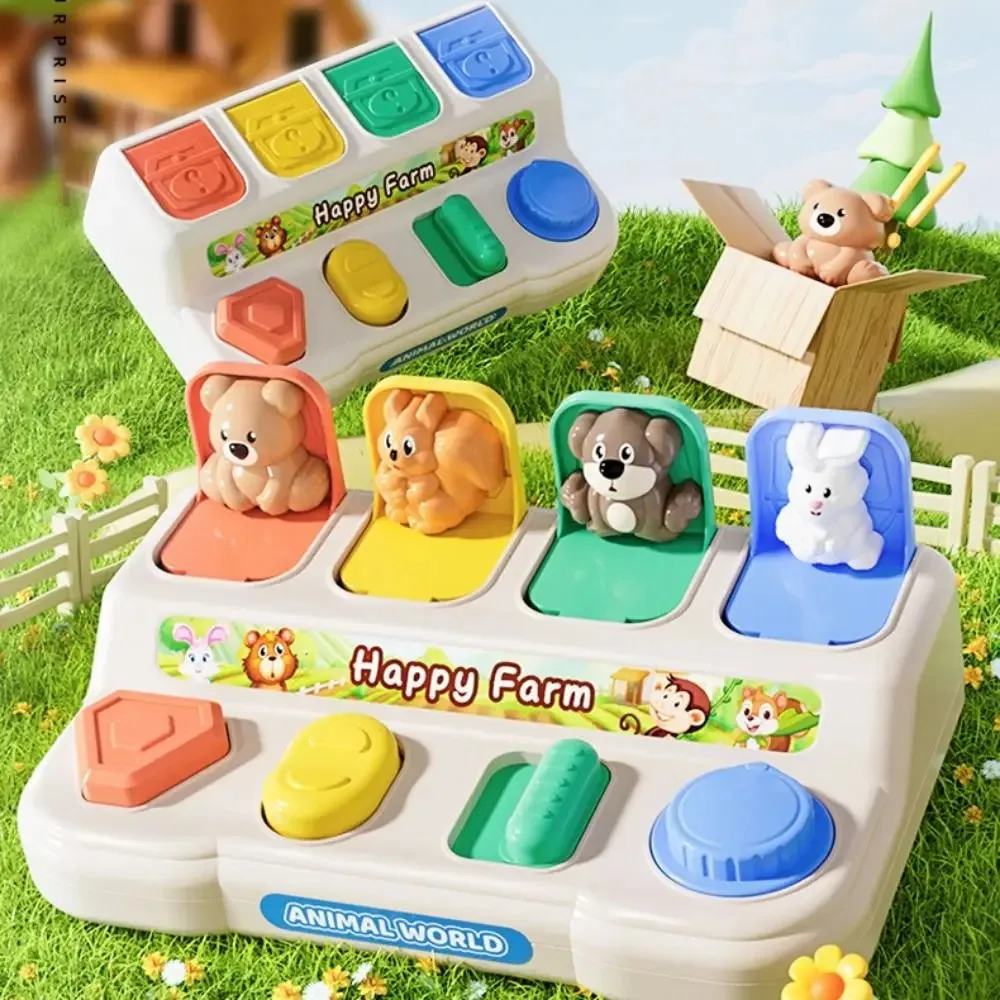 Montessori peekaboo interruptor caixa botão dos desenhos animados animais brinquedo sensorial colorido abs interativo caixa de brinquedos animais crianças presentes