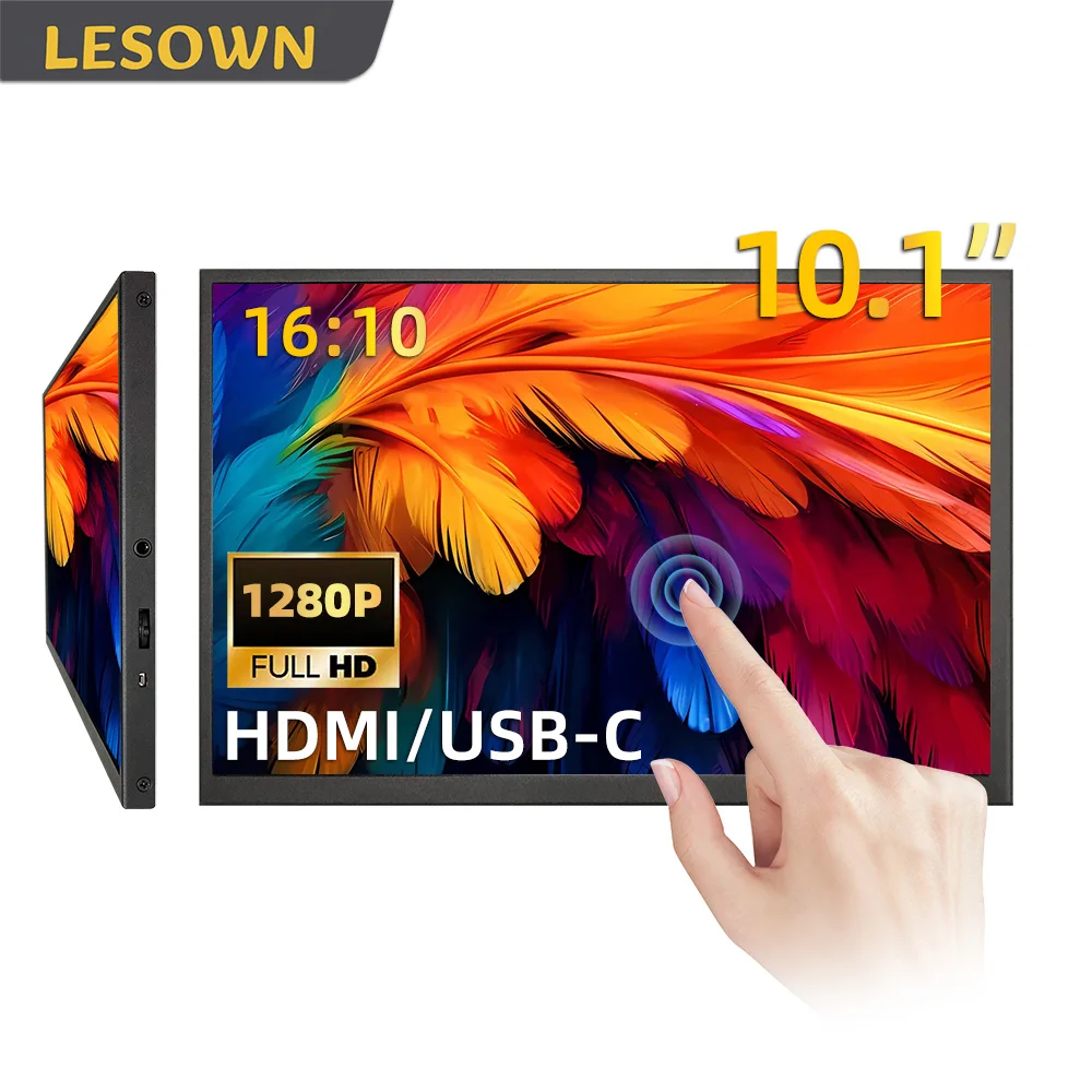 

LESOWN USB C Portable Monitor 10.1 Inch 1280x800 IPS LCD Compact Travel Display Raspberry Pi Monitor for Laptop Windows mac OS