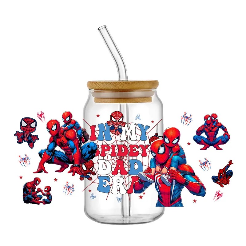 Spiderman 3D Wrap Transfer Sticker For 16oz Libby Glass Design Cup Wraps Decal Waterproof Mug UV DTF Stickers