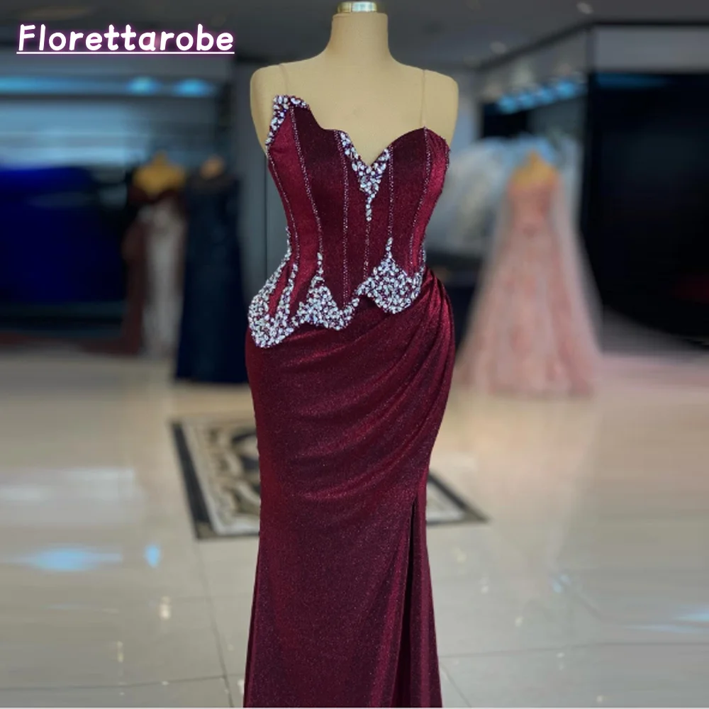 Florettarobe Luxury Velvet  Evening Dress Trumpet Side High Slit  Rhinestones irregular Celebrity  Gown Vestidos De Customizd