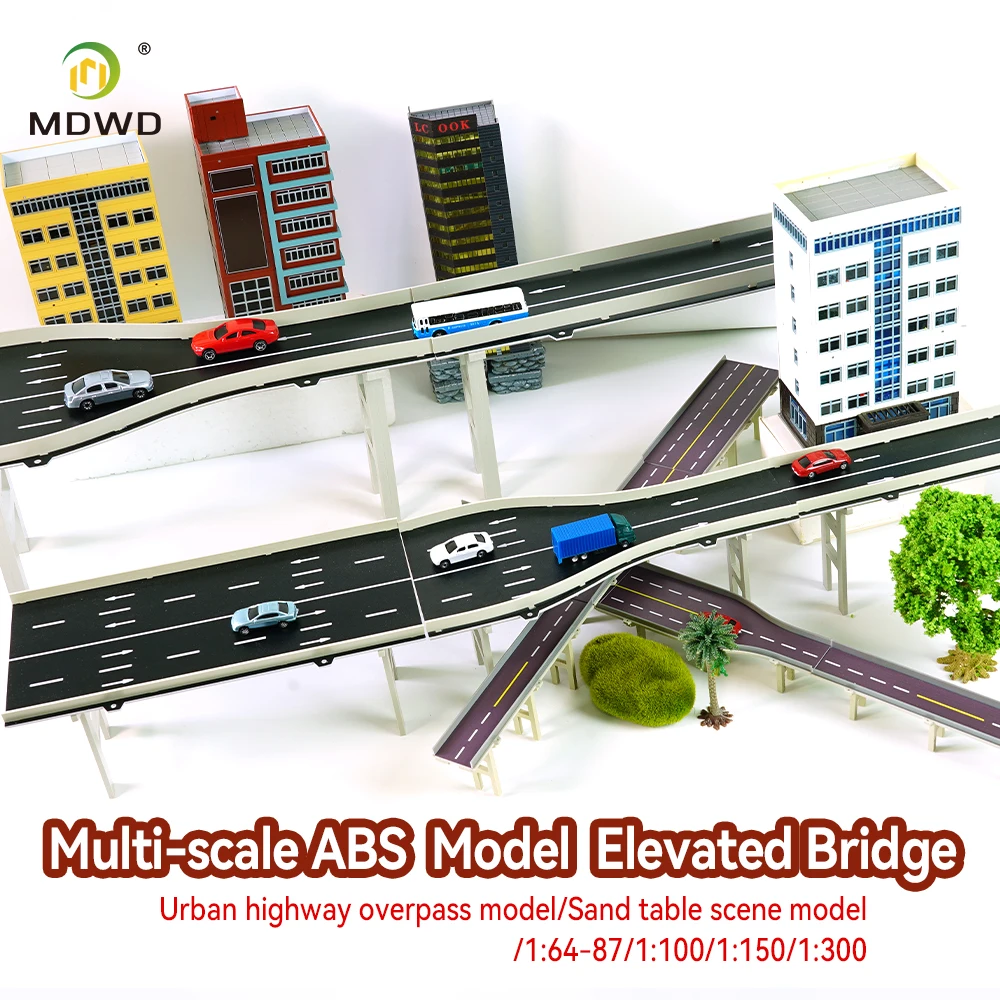 ABS Model Elevated Highway Bridge Kit with Buildings Vehicles Trees Set Compatible 1:64 1:100 1:150 1:300 Model Cars