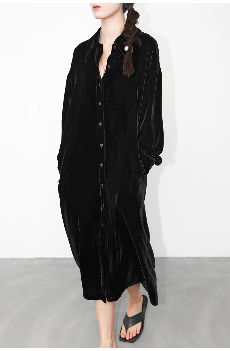 Robe à manches longues en velours de soie pour femmes, chemise violette, Style tempérament Simple, jupe d'extérieur décontractée et confortable