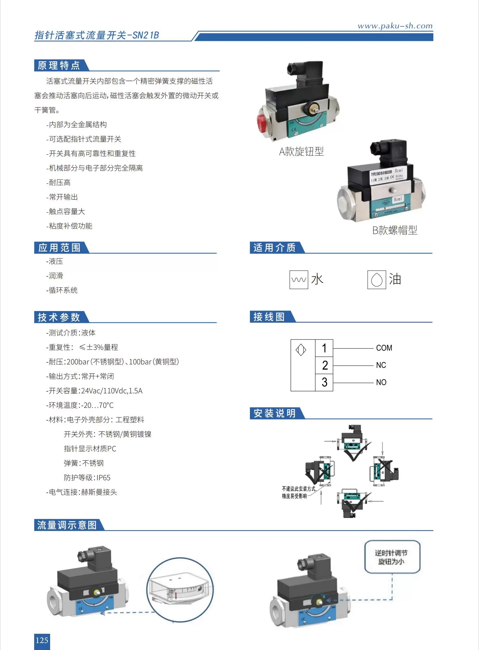Piston‑type Flow Switch with Pointer Indication Flow Meter