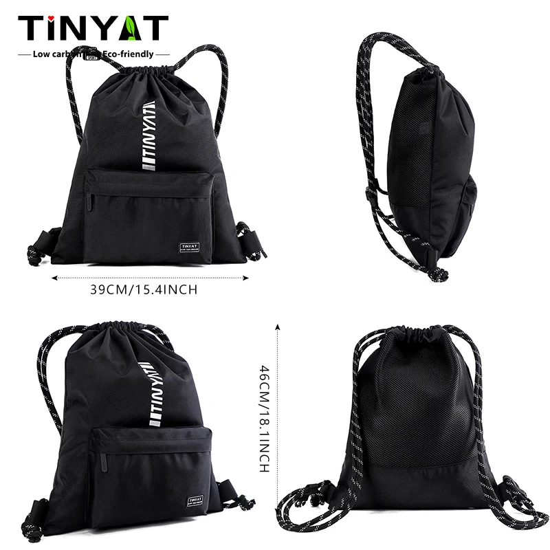 TINYAT Large Capacity Waterproof Drawstring Backpack for Men and Women, Lightweight Polyester Travel and Fitness Sports Bag