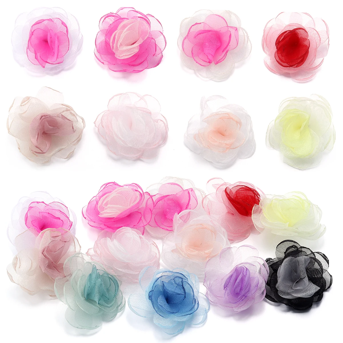 4Pcs 5cm Fabric Artificial Flowers Boutique For Headbands Scrapbook Tulle Fabric Flowers Crochet Chiffon Flower Accessories