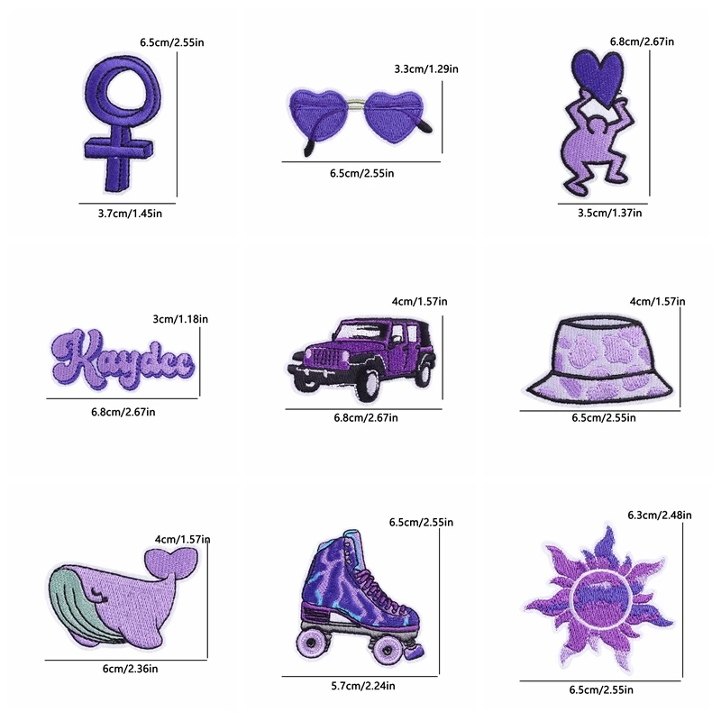 10Pcs Purple Series Embroidery Patch DIY Cartoon Iron On Patches For Clothing Thermoadhesive Patches On Clothes Sewing Stickers