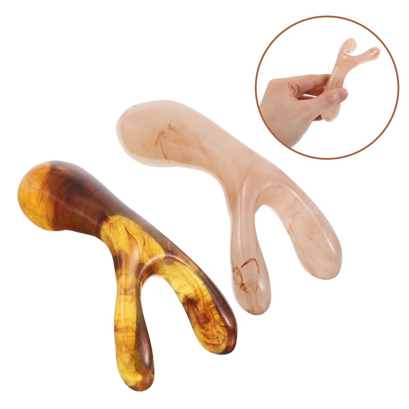 

2pcs Resin Dual Prong Nose Scraper Head Massager Comb For Scalp Salon Use Beige Amber Portable Face Acupoint