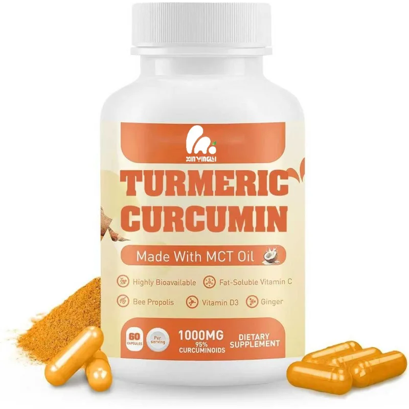 

Turmeric curcumin supplement 50mg contains MCT oil propolis, ginger, vitamin D3, zinc-60 capsules