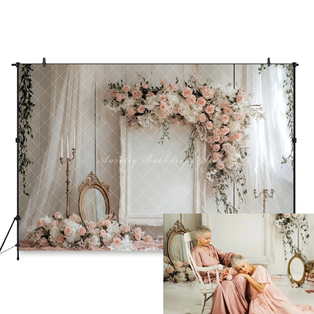 Mothers Day Vintage Floral Mirror Backdrops Child Baby Photo Props Adult Kids Decors Photography Classic Wall Studio Backgrounds