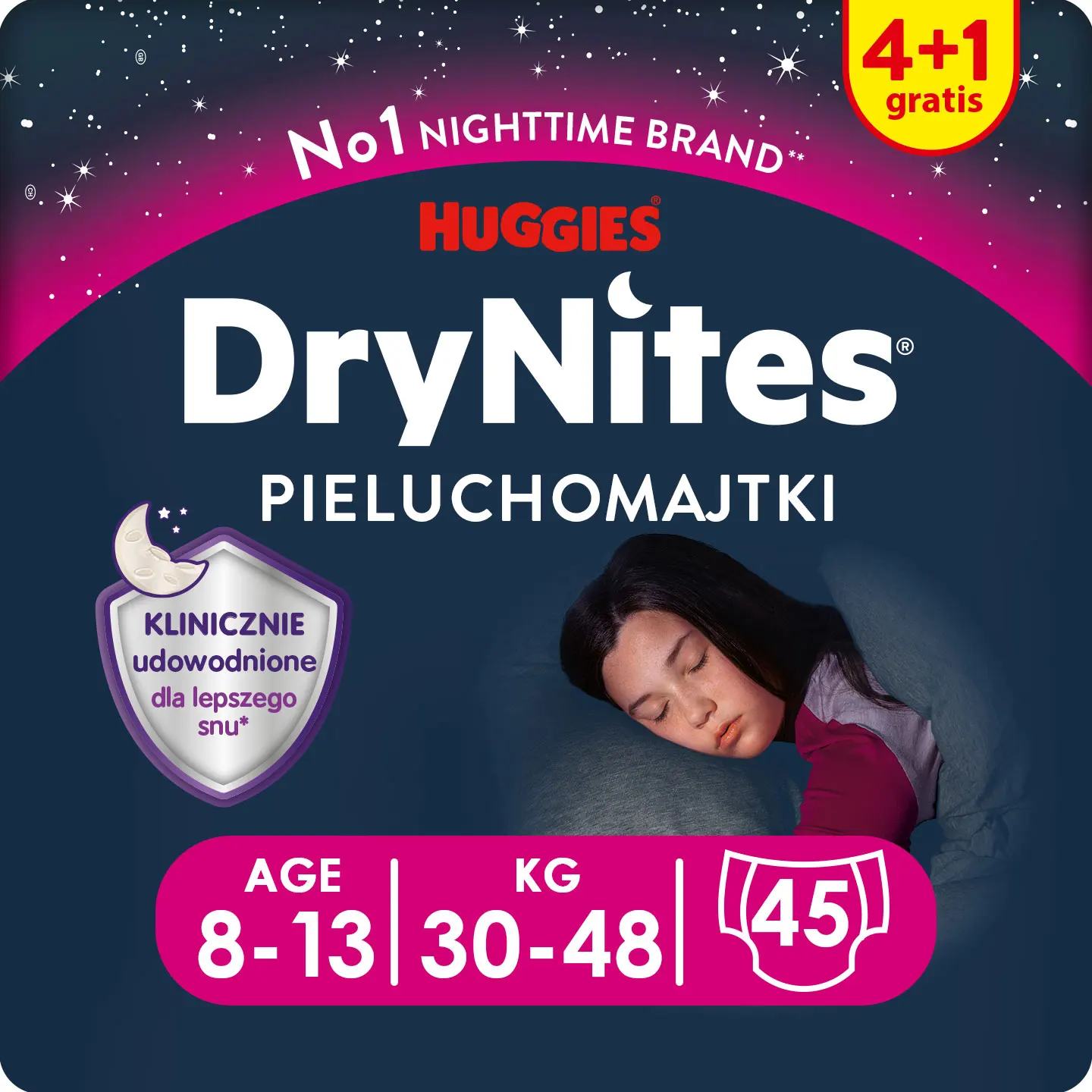 HUGGIES DryNites Girl 8-13 Years (30-48kg) 5x9 PCs