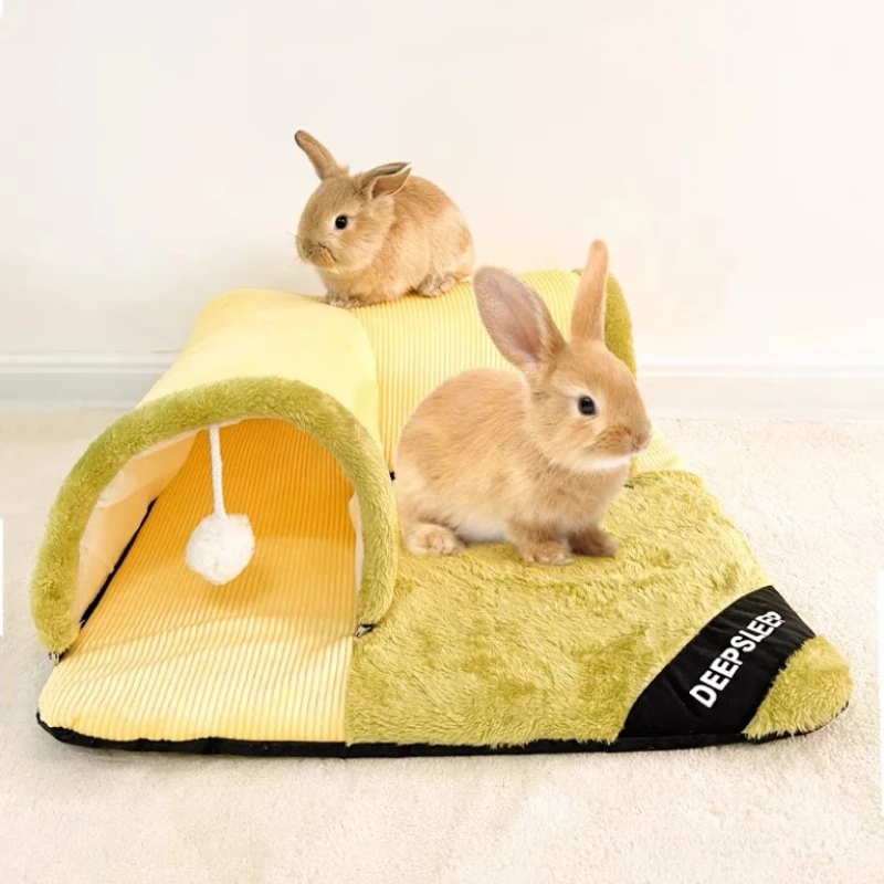 Bunny House Tunnel Hamster Nest Cute Bunny Tail Sleeping Mat Plush Soft Nest Pad Rabbit Dragon Cat Dutch Pig Bed Warm House Pet