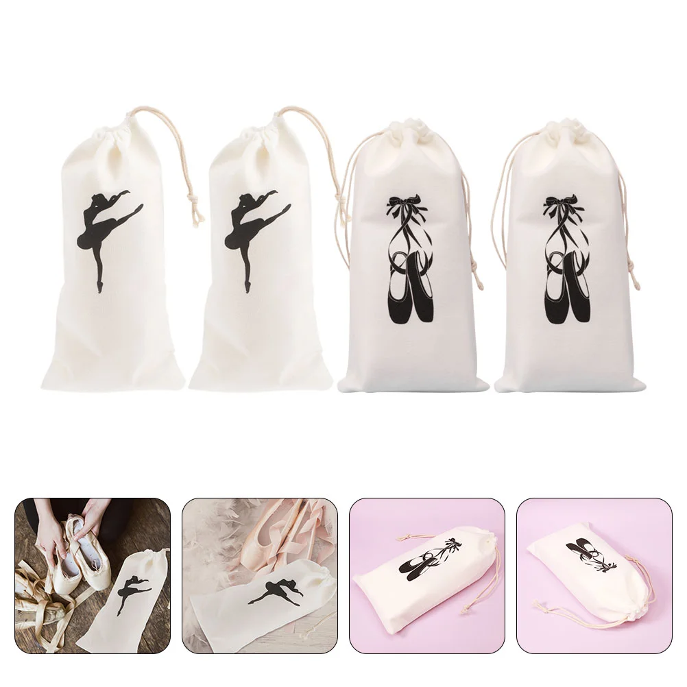 

4 Pcs Ballet Shoes for Girls Drawstring Bags Soft-soled Dance Pouches Storage Travel