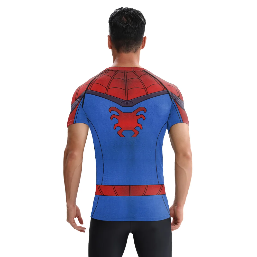 Рубашка супергероя, мужские футболки с принтом паука, летняя модная уличная быстросохнущая мужская компрессионная футболка с короткими рукавами серии «паук»