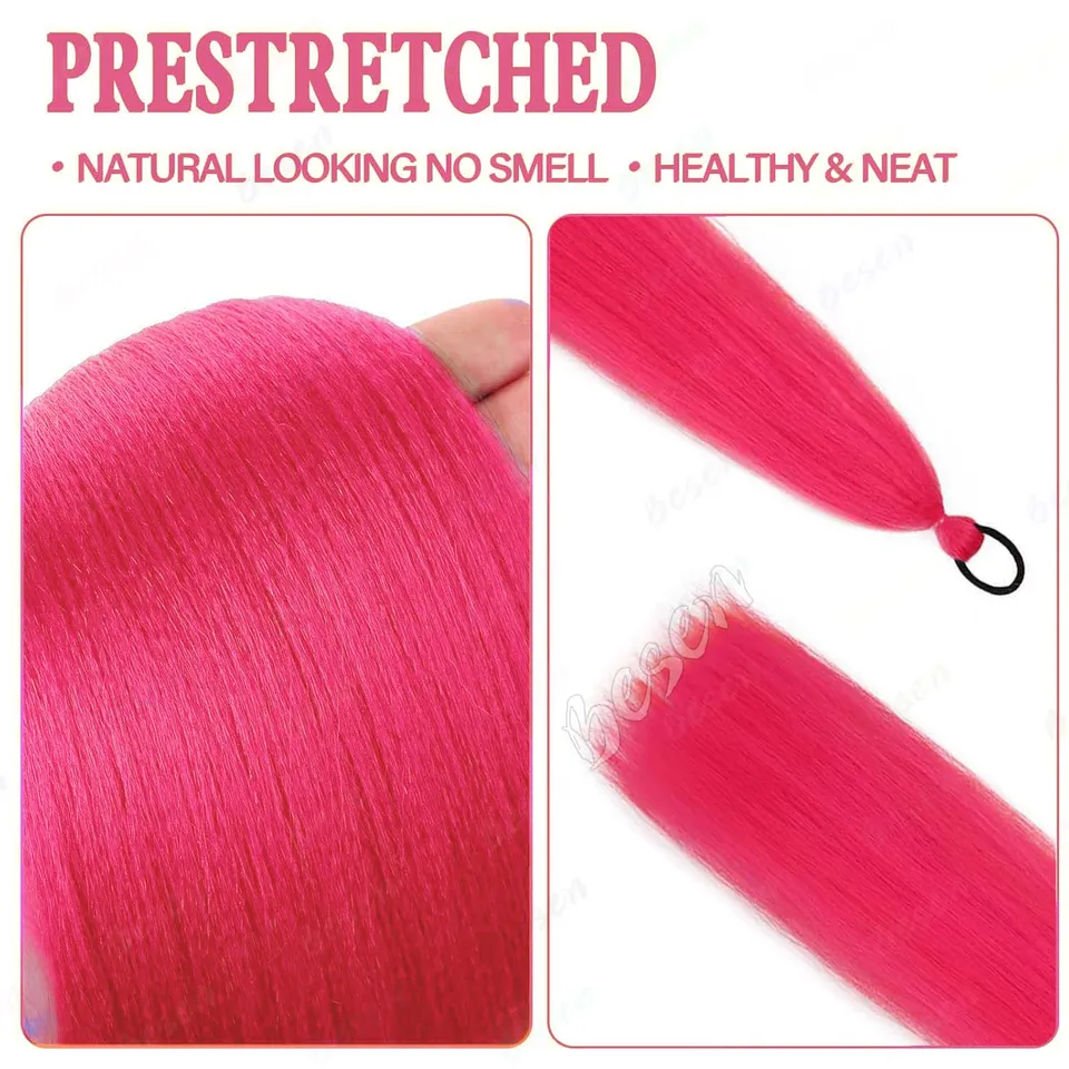 Coleta sintética de 2 piezas de 26 pulgadas en rosa neón para niñas, mujeres y niños, larga, recta y colorida, multicolor 3