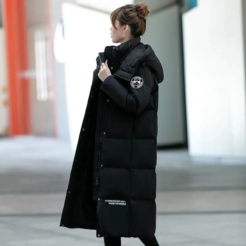 New Hooded White Eiderdown Down  Female Temperament Long Korean Version Loose Fashion Winter Warm Down Thick Coat  Tide