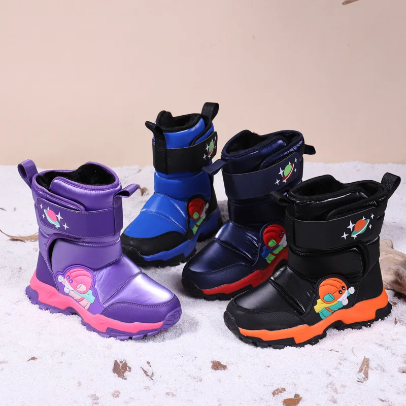 22024 Winter New Children's Snow Boots for Boys and Girls, Waterproof Cotton Boots for Medium and Large Children