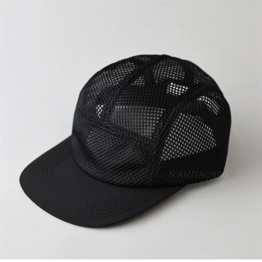 Gorra de béisbol de malla Retro de estilo japonés, gorra con visera ajustable de 5 paneles, gorra transpirable de ala plana de secado rápido, Unisex