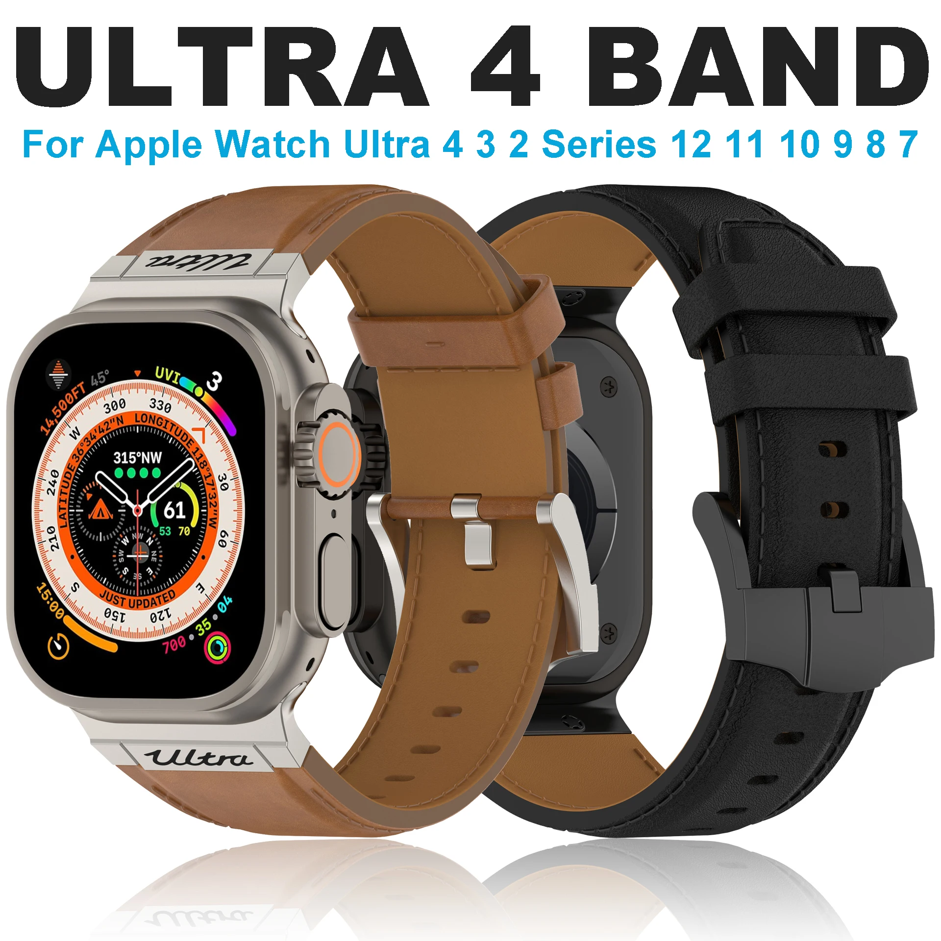 Leather Strap for Apple Watch Band 46mm 44mm 49mm 45mm Metal Connector Bracelet IWatch Ultra 2 3 4 Series 12 11 10 9 8 7 Correa