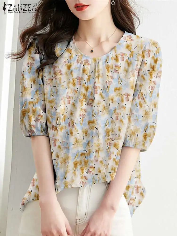 Bohemian Summer O Neck Half Sleeve Blouse 2024 ZANZEA Women Floral Printed Shirt Casual Holiday Party Tops Work Blusas Chemise