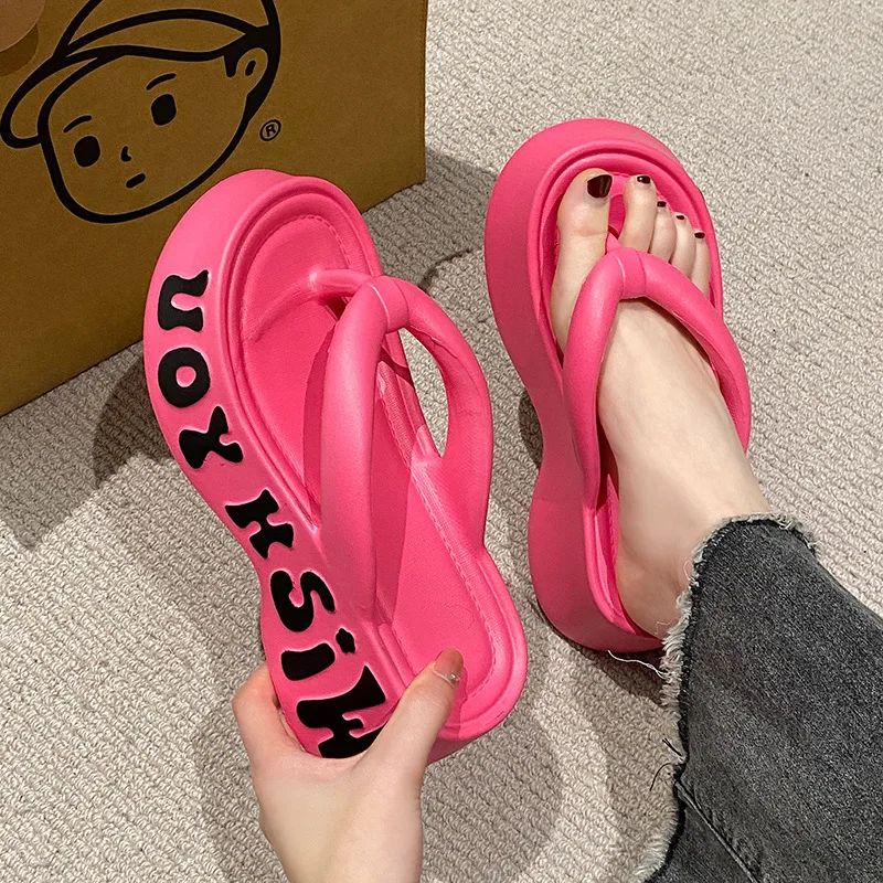 صنادل صيفية ذات نعل سميك، صنادل نسائية عصرية بكعب مكتنز، صنادل شاطئ منزلية بنعل ناعم #2