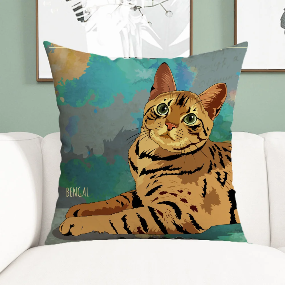 Cat Pillow Case Short Plush Car Sofa Cushion Cover Home Textile Garden