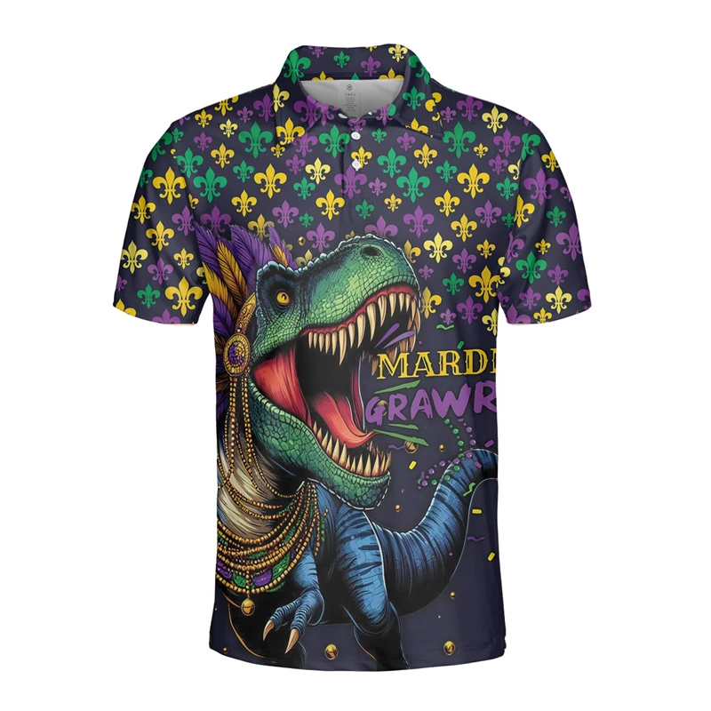 Mardi Gras Graphic Short Sleeve Polo Shirts For Men Clothes Casual Party Carnival Lapel POLO Shirt Hawaiian Women Button Tops