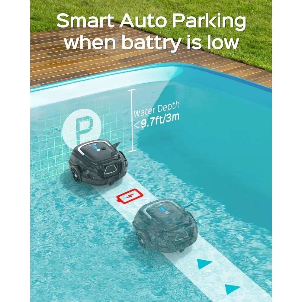 Automatic Pool Vacuum 120mins Running Time, Dual Filters, 2.5H Fast Charging, Ideal for Above Ground Pools Up to 1076 Sq.ft