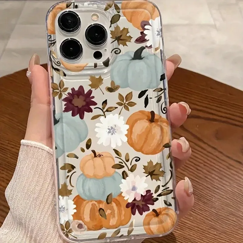 Vibrant Floral And Pumpkin Transparent Phone Case For iPhone 17 16 15 14 Plus 13 12 11 Pro Max 17 Air 16E Soft phone Cover