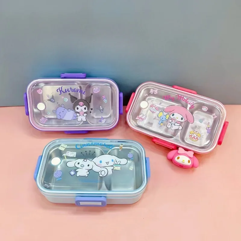 

Hello Kitty Sanrio Kuromi Cinnamoroll 304 Stainless Steel Student Lunch Box Lunch Bring Cutlery Cartoon Anime Divided Bento Box