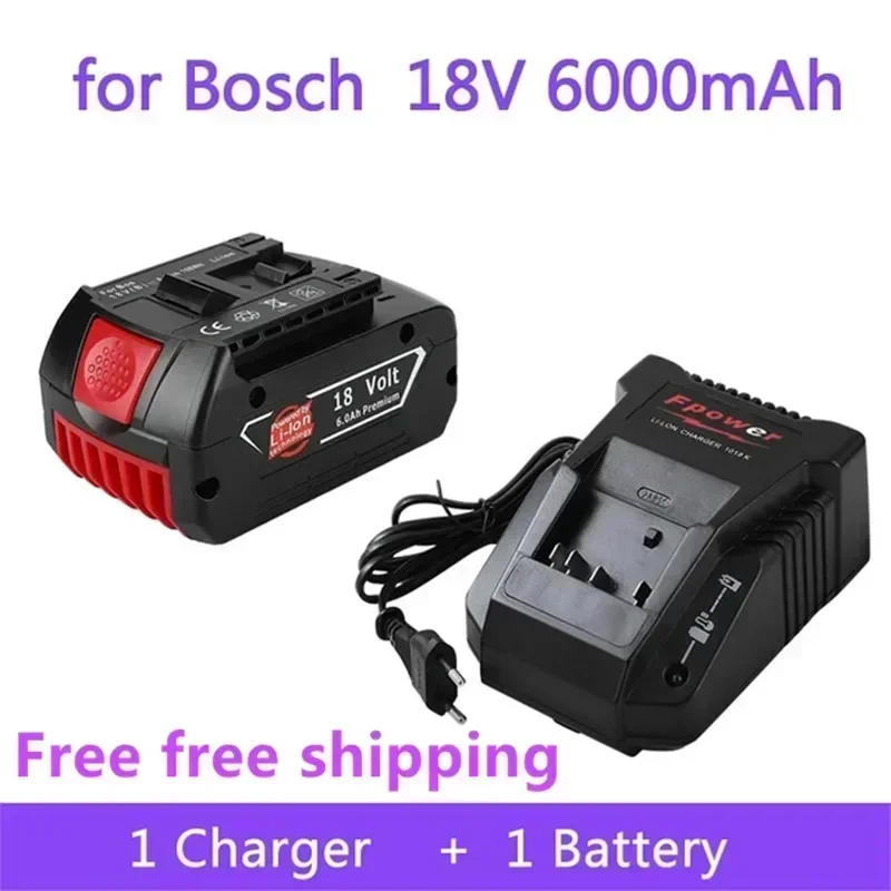 

18V Battery 6.0Ah for Bosch Electric Drill 18V Rechargeable Li-ion Battery BAT609, BAT609G, BAT618, BAT618G, BAT614 + 1Charger