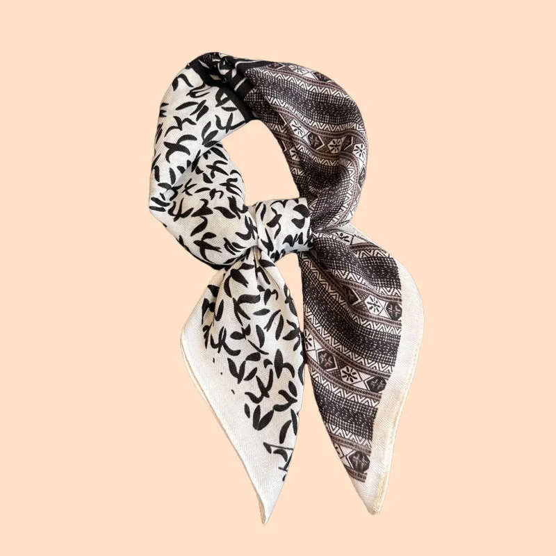 

Luxury Color Blocked Print Square Scarf Women Cotton Linen Feeling Hairband Neckerchief Tie Female Headband Foulard Bandana