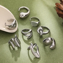 Stainless Steel Irregular Geometric Rings for Women Minimalist Smooth Wide Chunky Opening Ring Statement Jewelry Gift