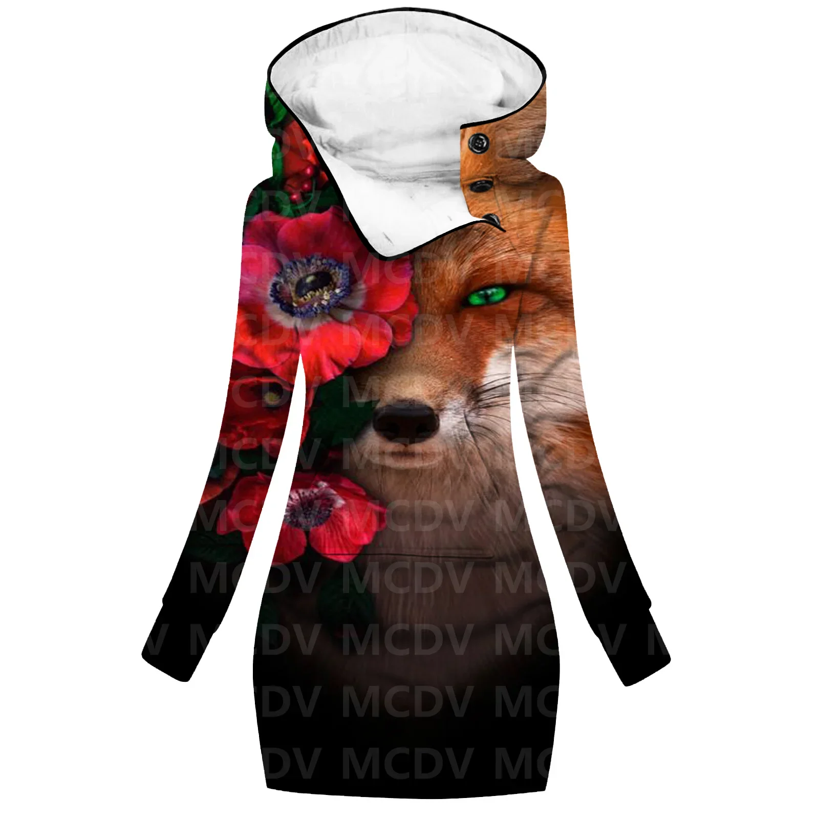 Lion/Fox/Cat 3D Printed Hoodie Dress Novelty Hoodies Women Casual Long Sleeve Hooded Pullover Tracksuit