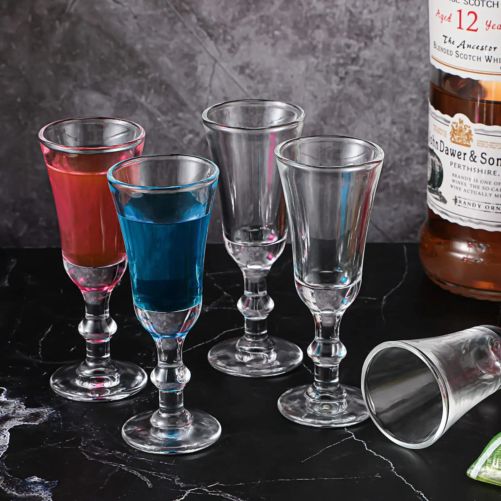 Shot Glasses with Stem Set - 1oz Sherry Glasses - Perfect for Vodka, Cocktail, Liquor - Ideal for Kitchen and Dining