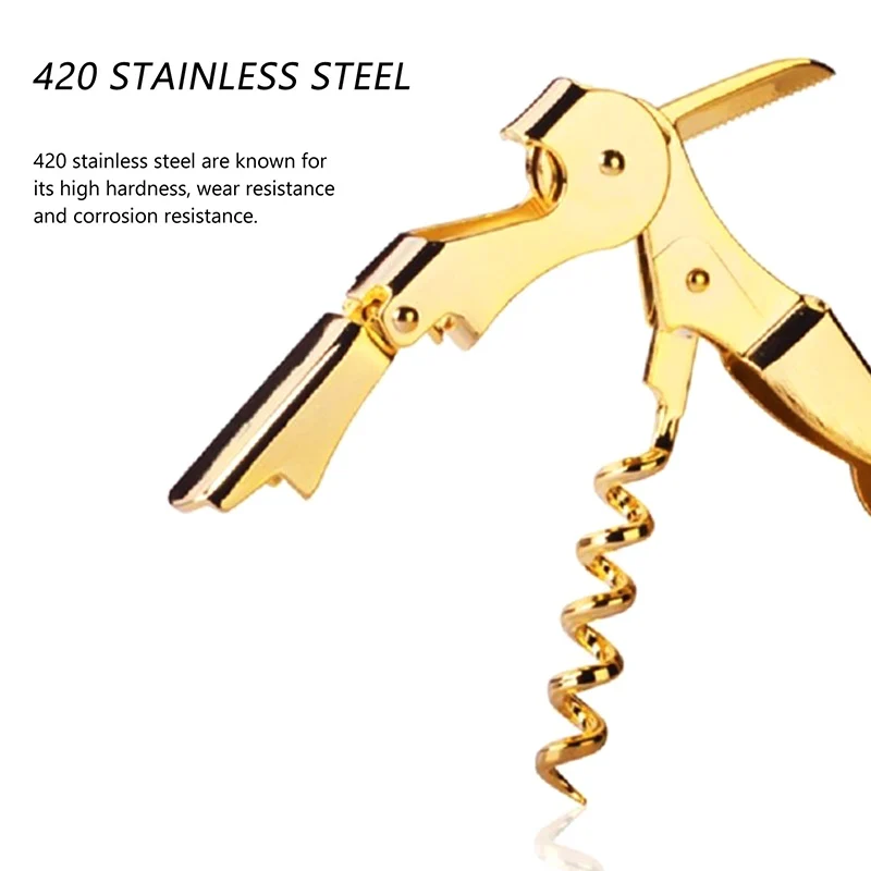 Gold Plated Corkscrew Double Hinge Waiters Wine Key Bottle Opener Party Bottle Opener for Restaurant Waiters or Bartenders