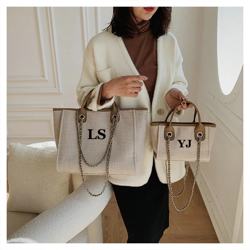 Personalised Custom Shoulder Tote Bag, Women's Handbag, Beach Bag,  Hand Bag, Canvas Bag, Gifts For her, Chain tote bag