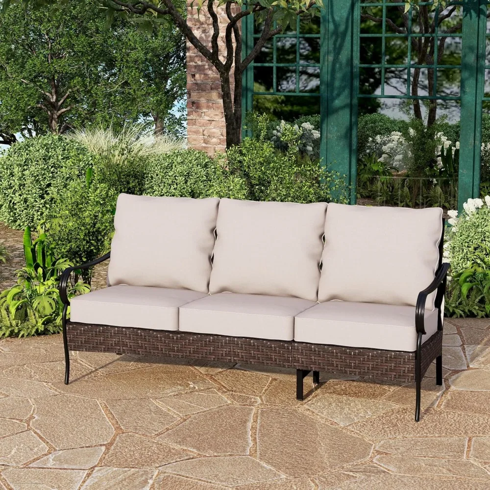 

Wicker & Metal Outdoor Patio Couch,with Deep Seating for Front Porch, Deck, Balcony, Backyard, Sunroom