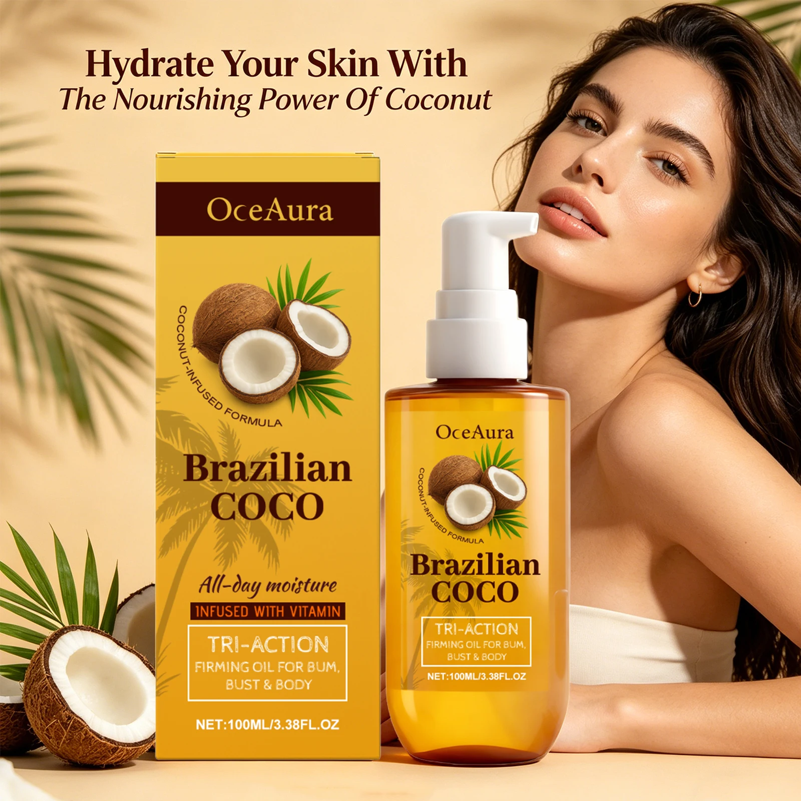 Coconut Firming Oil for Full-Body Hydration Moisturizing Tightening Restore Elasticity Rejuvenating Repair Soften Nourishing Oil