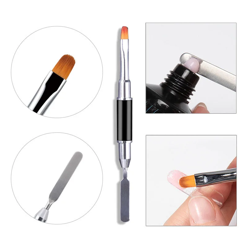 1Pcs New Gel Brush & Picker 2 IN 1 Design Nail Brush and Spatula Gel Nail Brush Tool for Acrylic Nails Extension Gel