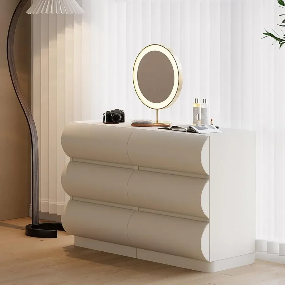 

Contemporary Dressers,Modern White Leather 6 Drawer Dresser Chest with Storage Cabinet Dressers for Bedroom