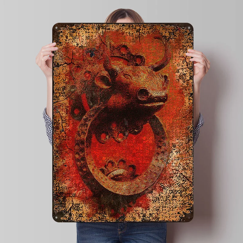 Head Bull Door Knocker Metal Poster Custom Wall Art Retro Vintage Tinplate Signs for Man Cave Desk Decor Living Room Decorations