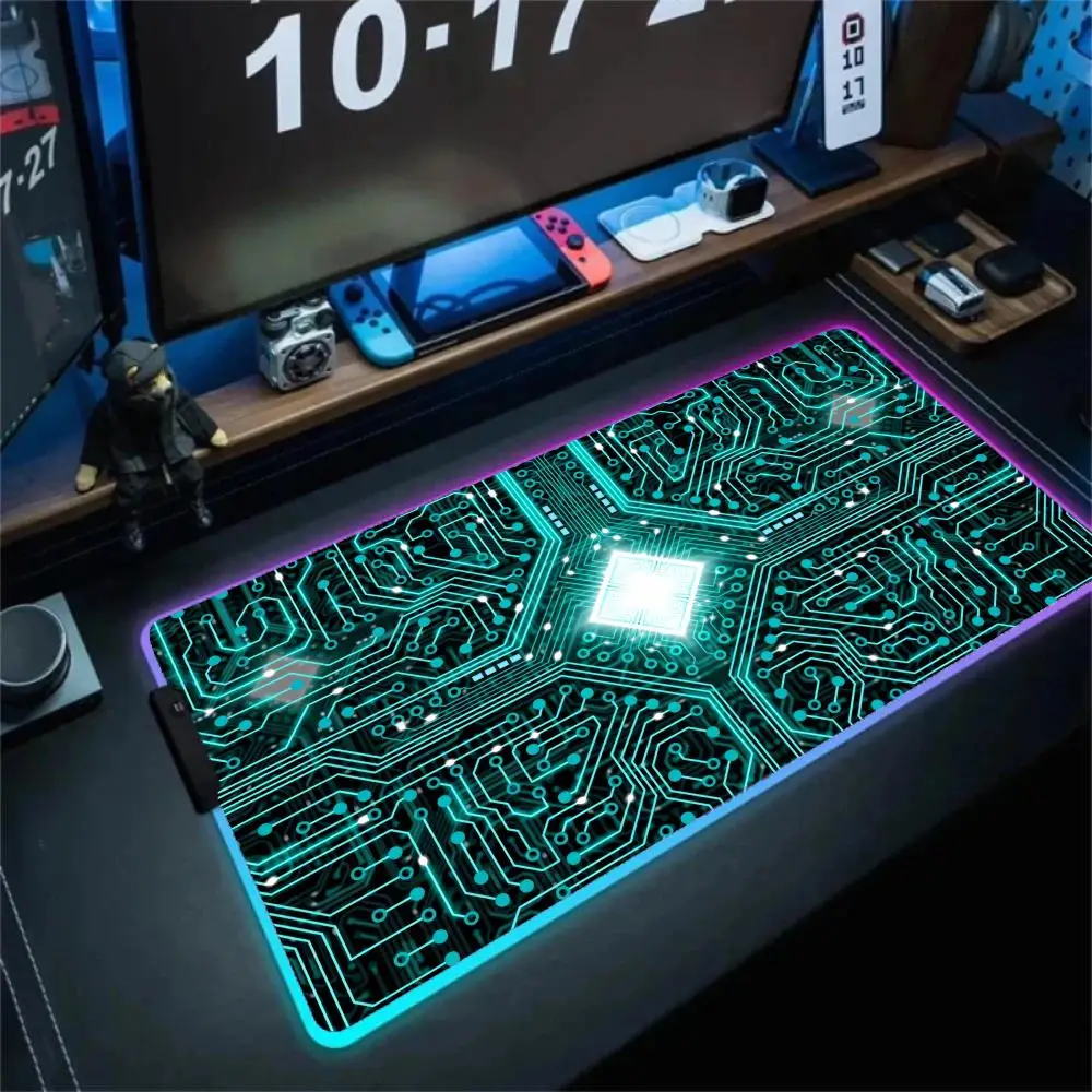 

XXL RGB Gaming Mouse Pad New 3D Circuit Desk Mat HD Gamer Accessories Large LED Light Mousepads PC Computer Carpet with Backlit