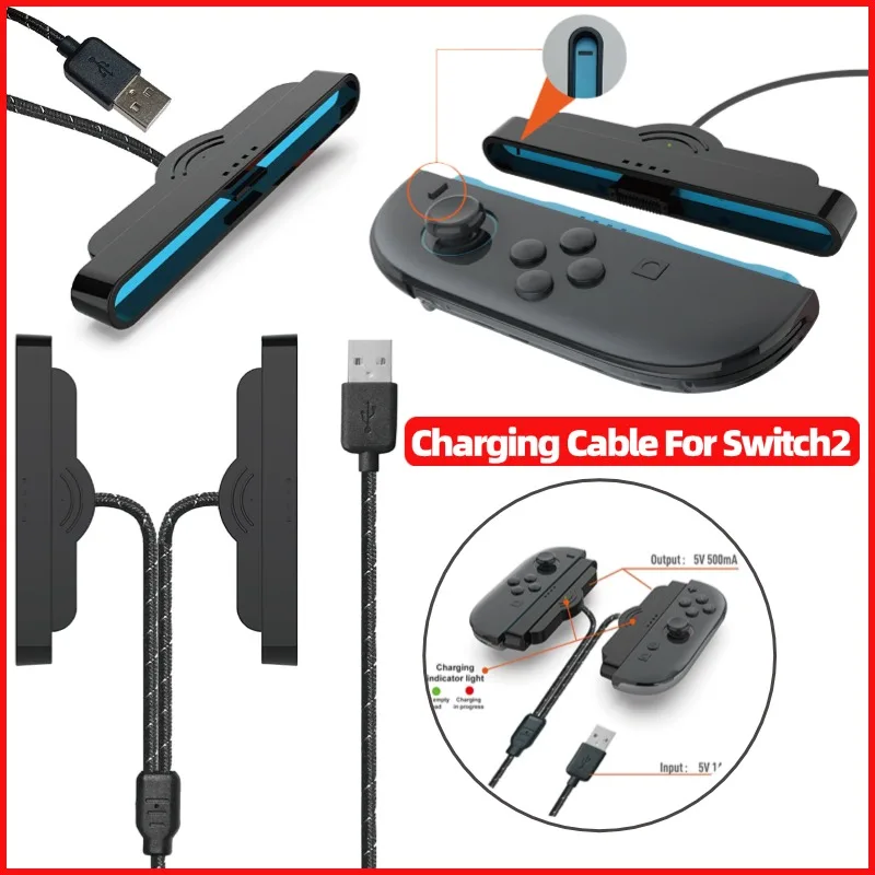 كابل شاحن لوحة الألعاب 1 متر لوحدة تحكم Joy-Con 2 في 1 كابل شحن شاحن وحدة تحكم محمولة ملحقات الألعاب