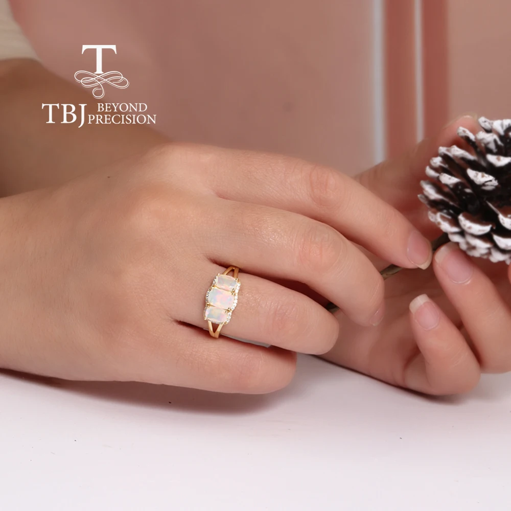 TBJ,Natural cushion Opal women's ring Colorful October Birthstones 925 sterling silver fine jewelry for proposal engagement wear - view 5