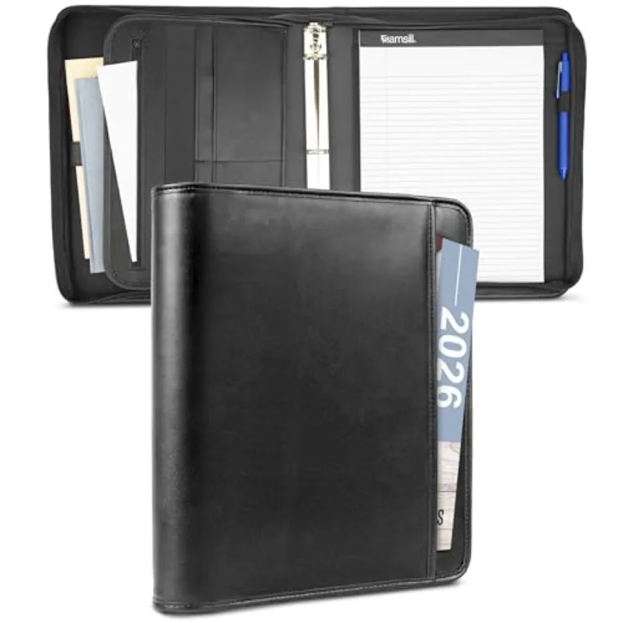

Professional Zipper Binder Padfolio with iPad Pocket, Interview Document Organizer, Includes Refillable 8.5 x 11 Inch Writing P