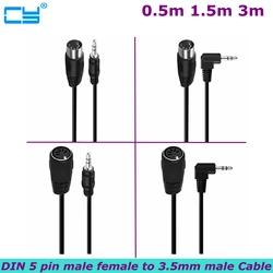 Łokieć 5-pin Din MIDI męski do 3.5mm męski 5Pin Din żeński do 3.5mm wtyk męski złącze Stereo kabel Adapter Audio 50cm 150cm 300cm